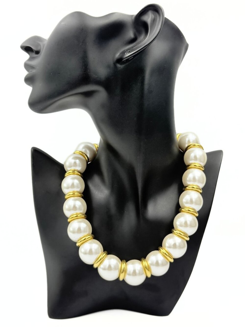 Anne Klein Designer Signed Oversized Faux Pearls Gold Plated Choker Necklace